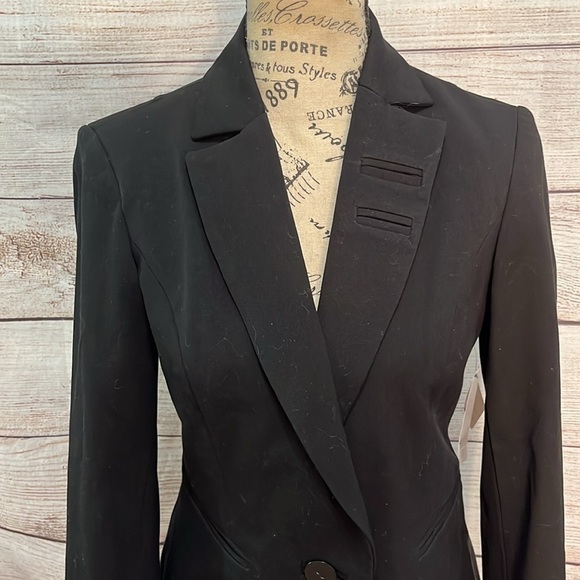 Area Double Stretch Fitted Jacket Blazer NWT Black Size 2 Designer One Button - Picture 2 of 11